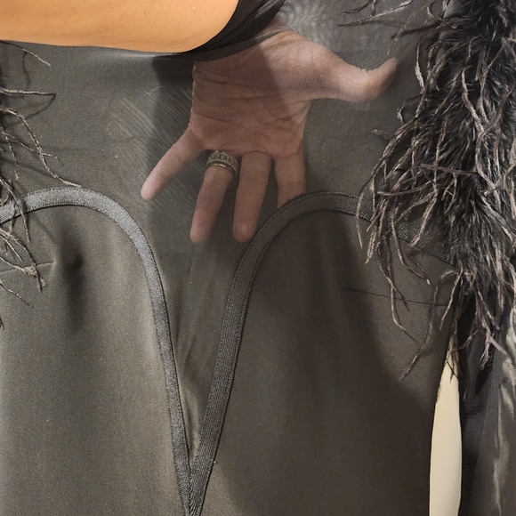 Akira new with tags bandage black dress Medium with feather bottom and sleeves - Picture 4 of 11